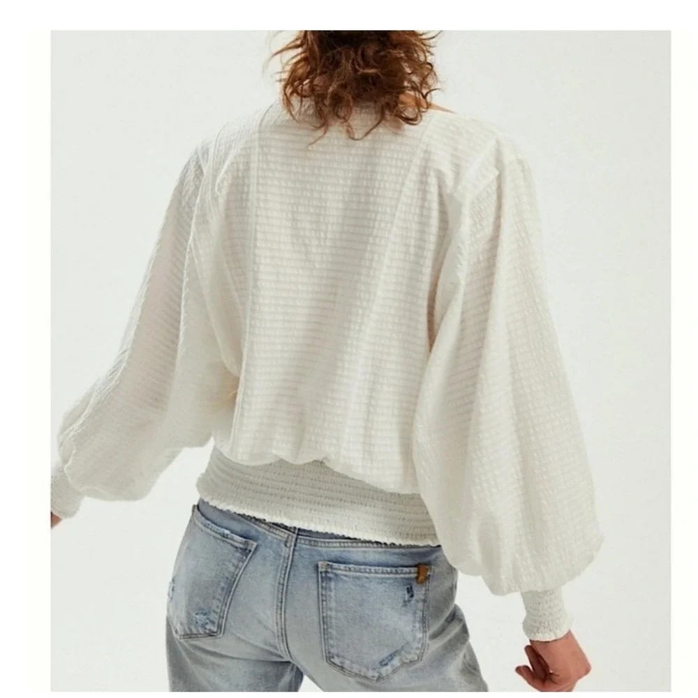 Anthropologie Rebecca Poet Smocked Peasant Top White Romantic Pirate Boho Small